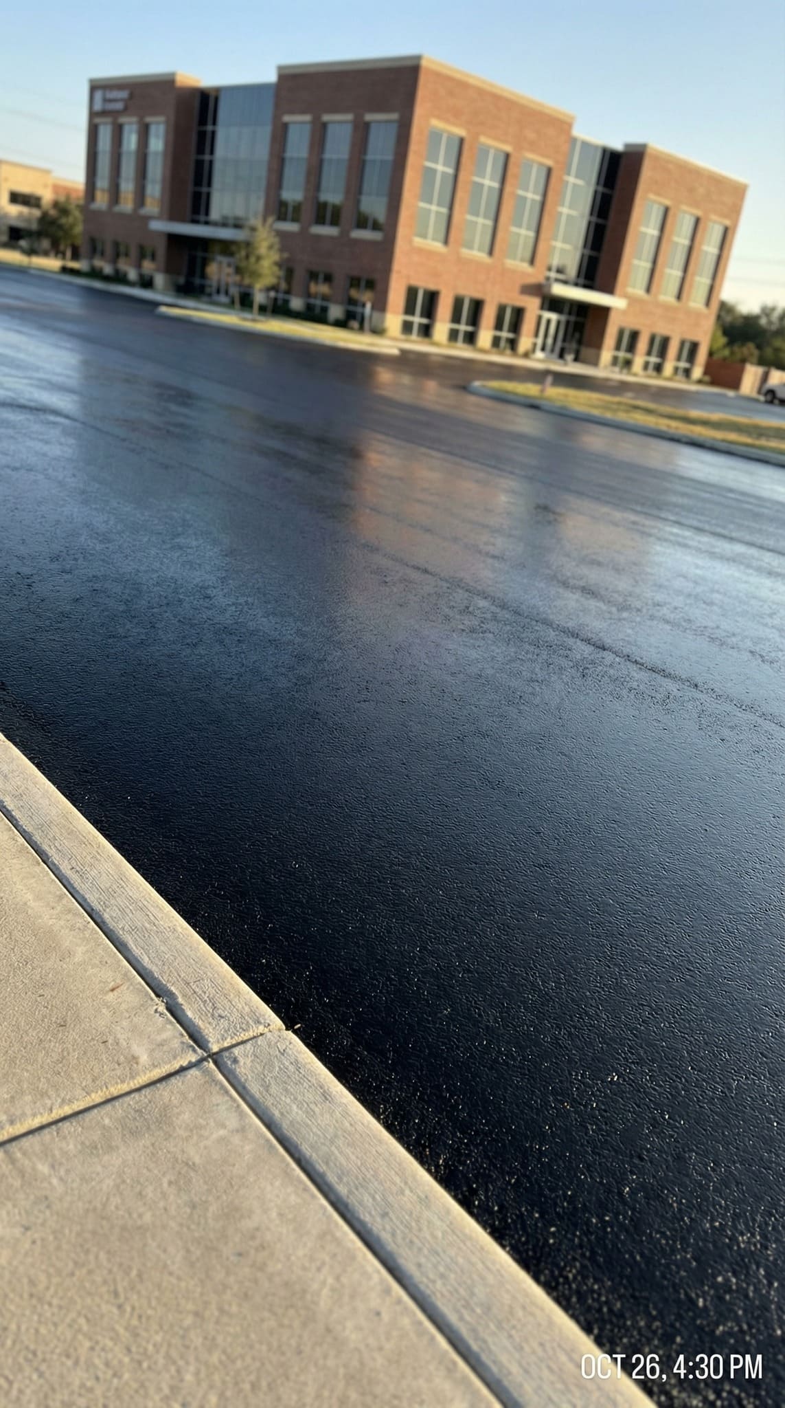 Office parking lot after resurfacing